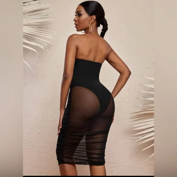 black dresses shein SHEIN EZwear Women's Black Velvet Open Back Long Sleeve Dress